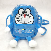 Sac bandoulière en peluche mignon de 17 cm, motif dessin animé, sac de téléphone double compartiment, mini porte-monnaie brodé, sac d'étudiant en coton PP unisexe
