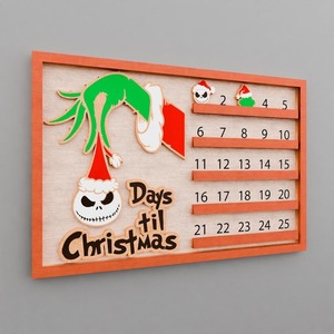 Wooden Christmas Countdown Calendar, Bestselling Cross-Border Christmas <b>Grinch</b> Crafts Decorations, Wooden Wall Decor - Product Image 1
