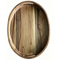 Plateau de service en bois d'acacia avec poignées, plateau ovale en bois de 17 x 13 pouces pour table basse, petit-déjeuner et décoration intérieure