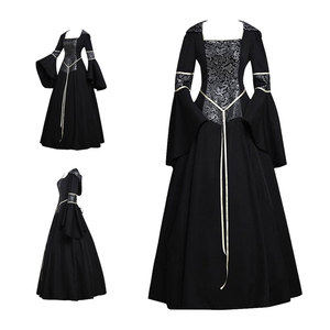 Vestido gótico medieval de vampiro para mujer, disfraz elegante de manga larga negra, fiesta de Halloween, cosplay, juego de rol - Product Image 3