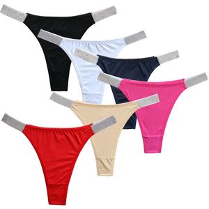 Tanga Sexy de cintura media para mujer, ropa interior, cinturón brillante, Bikini de levantamiento de cadera, patrón sólido, bragas finas de nailon tejidas en la cintura - Product Image 6