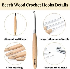 Custom Beech Wood <b>Crochet</b> <b>Hooks</b> Portable Solid Wood Ergonomic Handle with Different Sizes Metal <b>Hooks</b> Suitable for Knitting - Product Image 4