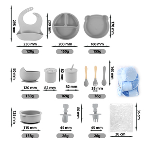 Vente en gros d'ustensiles de salle à manger classiques pour bébés Ensemble d'alimentation pour bébés en silicone sans Bpa avec <span class=keywords><strong>assiette</strong></span> en forme d'ours, bol et gobelet à bavette - Product Image 2