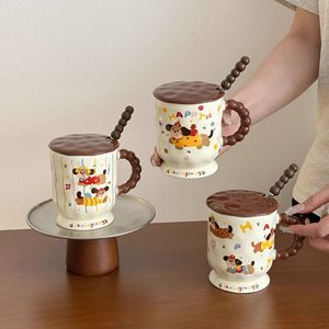 Mug en céramique rétro mignon en forme de teckel avec couvercle et cuillère, capacité de 300 ml, tasse à café pour la maison, cadeau d'anniversaire - Product Image 1