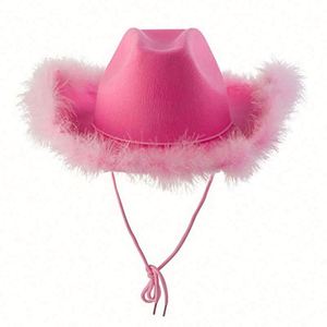 Sombrero de Vaquero/Vaquera de Pelo Sintético Rosa, de Moda, de Alta Calidad, para Invierno, Casual, para Fiestas al Aire Libre - Product Image 3