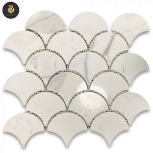 Azulejos de cocina de fábrica, mosaico de nuevo diseño, venta al por mayor, mosaicos de mármol de Carrara, superficie pulida, Beige azulejo de escamas de pescado, mármol de Carraca - Product Image 3
