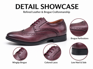 Zapatos Oxford Brogue de Vestir para Hombre, Color Borgoña, con Cordones, Suela de Goma, Punta en Pico, de Cuero Genuino, para Oficina, Carrera, Boda, Venta al Por Mayor - Product Image 2