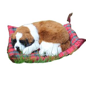 개 사람을위한 가정 장식 선물 합성 모피 거짓말 다크 브라운 흰색 잠자는 개 입상 - Product Image 1