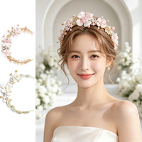 Serre-tête de mariée vintage baroque en feuille d'or avec fleurs, diadème élégant en perles d'eau douce pour mariage et soirée