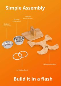 מתלה קערת כלבים מוגבהת עם קערת נירוסטה סט של 3 אכילה בעמידה, עיצוב ידידותי לחיות מחמד, מתאים לבולדוג צרפתי, פג - Product Image 6