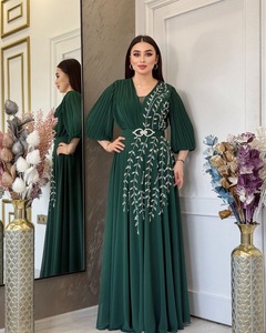 女性阿巴亚斯伊斯兰时尚实心钻石穆斯林女装长袖束带开斋节连衣裙摩洛哥卡夫坦女装 - Product Image 2