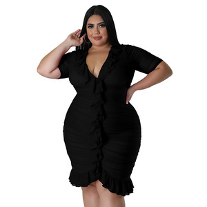 N7816 <span class=keywords><strong>abbigliamento</strong></span> <span class=keywords><strong>donna</strong></span> Plus-size europeo e americano nuovo prodotto Tulle interno in tessuto trasparente doppio strato arruffato Sexy Dres - Product Image 2