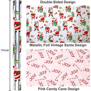 Yarcony Christmas <b>Wrapping</b> <b>Paper</b> Roll 17 In X 33 Ft Double Side Reversible Santa Theme Gift Wrap For Holiday Crafting - Product Image 3