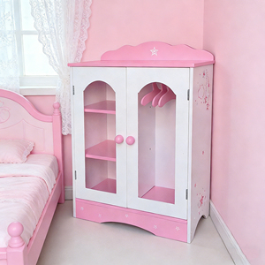 Meilleures ventes en gros : Armoire à poupées rose Zongheng Modèle 044 à deux portes, 3 cintres, pour jeux <span class=keywords><strong>de</strong></span> rôle, jouets en bois pour enfants - Product Image 6