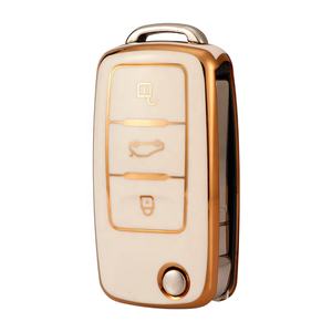 Keyyou — porte-clés de voiture en TPU, étui <span class=keywords><strong>doré</strong></span> avec ligne dorée pour Volkswagen VW Bora, Polo, Tiguan, Jetta, Passat B5, B6, B7, Golf, coccinelle, Skoda Octavia - Product Image 1