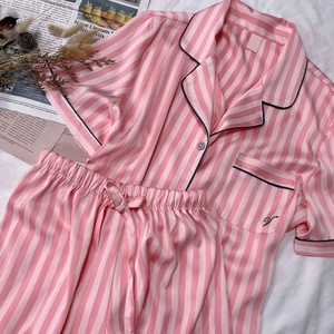 Customized High Quality Wholesale Plus Size Striped <strong>Pyjamas</strong> <strong>Ladies</strong> Women's <strong>Silk</strong> Satin Two Piece Sleepwear Pajamas Sets for Women - Product Image 3