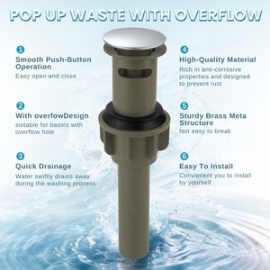 Grifo de tocador de baño, montaje de drenaje de fregadero, tapón de fregadero de recipiente de lavabo antiobstrucción, desagüe de lavabo cromado con desbordamiento - Product Image 3