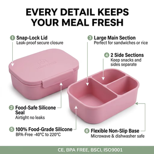 Boîte à lunch multifonctionnelle en silicone avec couvercle, récipient de stockage alimentaire pour la <span class=keywords><strong>cuisine</strong></span>, anti-fuite, boîte à lunch bento à 3 compartiments pour enfants - Product Image 2