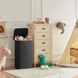 Panier à linge avec couvercle, panier à linge avec poignée en bambou et sac à linge amovible, grand panier à linge pliable - Product Image 2