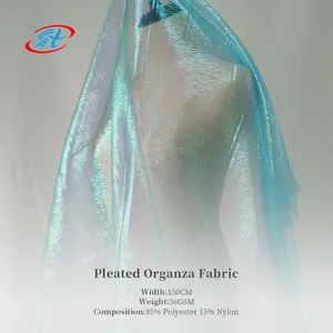 Wholesale Pleated Organza Fabric Mikado 2 Tone Color Iridescent Tulle Fabric For Lolita Dress Wedding Decoration