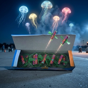 Juguete de medusa voladora, fuegos artificiales, petardos de tentáculos de colores Happy <span class=keywords><strong>Boom</strong></span>, petardos giratorios Spark Butterfly, fuegos artificiales novedosos - Product Image 1
