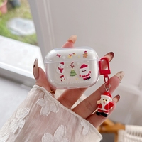 Coque souple en TPU Joyeux Noël pour Apple AirPods 1/2/3/4/Pro 2/3, étui transparent avec pendentif Arbre et Père Noël