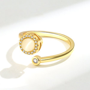 Bague ajustable unisexe en cuivre plaqué or avec opale œil-de-chat rotative, anti-stress, vente en gros - Product Image 4