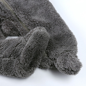 Jumpsuit flanel baru lahir hangat dengan telinga beruang Solid Romper bayi musim dingin dengan penutup ritsleting untuk Luaran anak laki-laki atau perempuan - Product Image 5