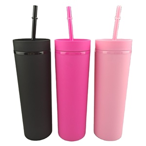 16oz Tumbler Double Wall Plastic Tumblers With Lid And Straw Acrylic Tea Coffee Skinny Matte Wine Tumbler Cups
