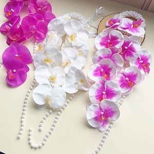 Bouquet <span class=keywords><strong>d</strong></span>'orchidées Phalaenopsis 3D à toucher réel avec perles, fleurs artificielles élégantes pour la <span class=keywords><strong>d</strong></span>écoration de mariage et de fête prénuptiale - Product Image 6