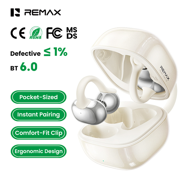 Remax Mini Clip on Earbuds TWS Earphone Wireless Bluetooth 6.0 Earbuds Light Weight Open Ear Waterproof Headphones Built in Mic