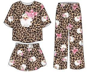 Ensemble de vêtements de nuit pour femmes, trois pièces, vêtements de maison, manches courtes, pantalon long, pyjama à col rond, pyjama d'été à motifs de dessins animés - Product Image 2