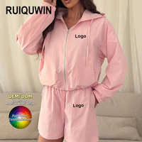Ensemble de survêtement 2 pièces RUIQUWIN personnalisé avec logo, veste zippée et short, léger, uni, pour femme, OEM, faible MOQ, grandes tailles