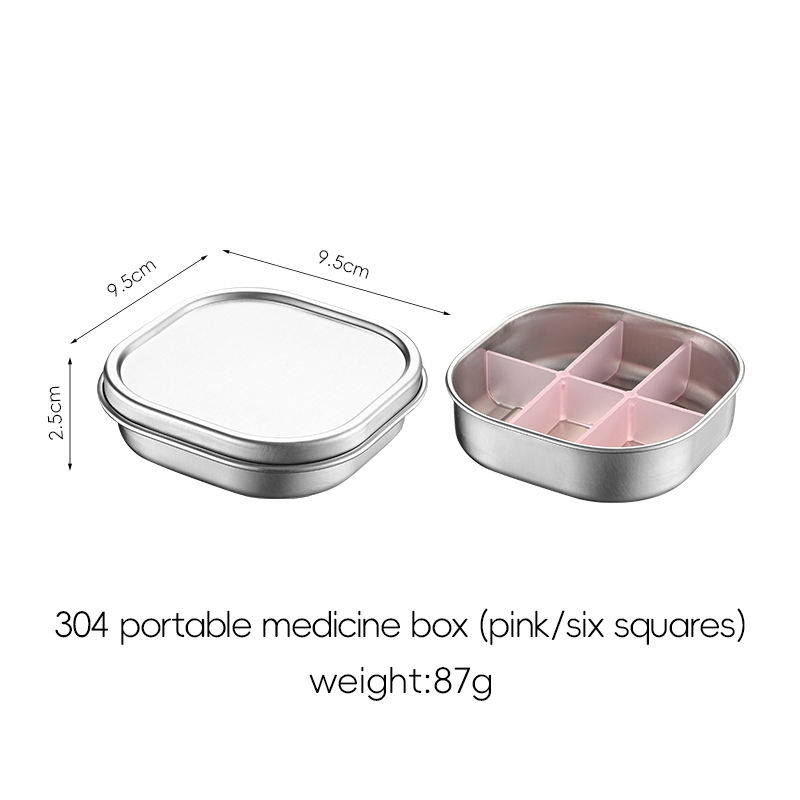 กล่องใส่ยา สแตนเลส 304 (6 ช่อง สีชมพู)