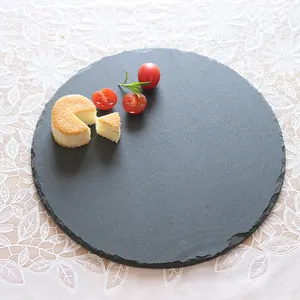 Cheap Price Natural Black Stone Round Slate dinner plate