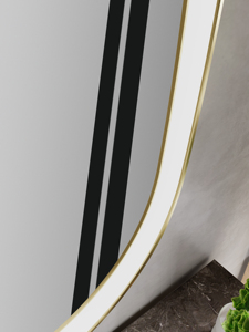 Miroir LED encadré en métal doré arrondi avec interrupteur tactile réglable et anti-buée, design moderne, indice de protection IP44 - Product Image 4