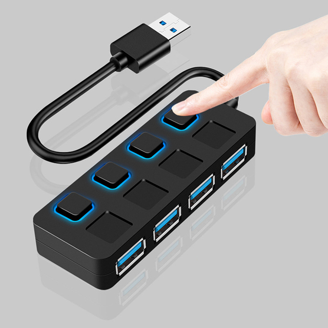 D3032 4 port 4 in 1 usb 3.0 hub with led light and individual switch