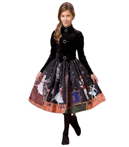 <strong>Velvet</strong> Long Sleeves Pullover With Printing Skirt 1 Piece Set Collection Style Young <strong>Girl</strong> <strong>Dress</strong> for Fall Production - Product Image 1
