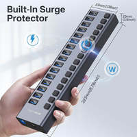 Hub USB 16 ports 10 Gbps Type C vers 16 USB A, station d'accueil avec interrupteurs individuels, 96 W, en alliage d'aluminium, en stock