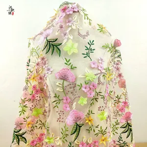 Gebreide brede polyester borduurkant van hoge kwaliteit, kleurrijke bloemenmesh tule kant, Tissu En Dentelle Tul Bordado - Product Image 4