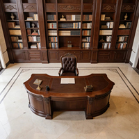 Escritorio Ejecutivo Irregular de Madera Maciza de Nogal Oscuro Clásico Europeo, Escritorio Presidencial Tallado Vintage, Muebles de Estudio Personalizados