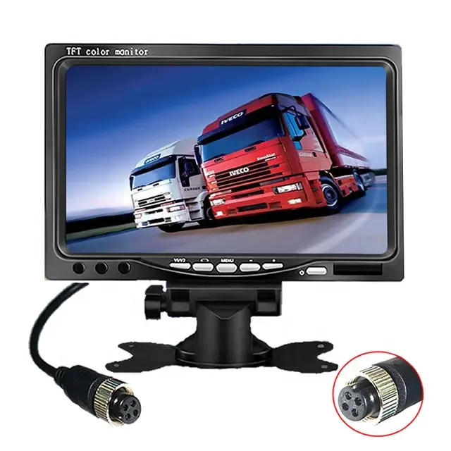 Monitor mobil MDVR, 7 inci kecil TFT warna Monitor 1024*600 layar M12 4Pin 12v-36v LCD gambar Flip untuk Bus truk Trailer