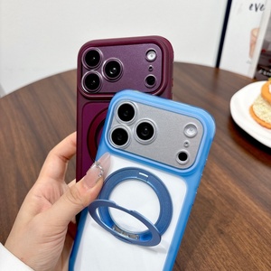 เคสโทรศัพท์ใสแม่เหล็กสุดหรูสำหรับ iPhone 18 14 15 16 17 Pro Max แบบ 360 องศา °   ขาตั้งวงแหวนโลหะ ฝาหลังกันกระแทกสี่มุม - Product Image 4