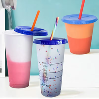 Sans BPA 16oz/24oz grand Venti tasse changeante de couleur froide avec couvercle et paille réutilisable en plastique monocouche tasse froide tasses de couleur unie