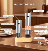 Ensemble de moulins à poivre électriques miniatures avec logo personnalisé, sans MOQ, rechargeables, en acier inoxydable, avec base, pour cadeau promotionnel