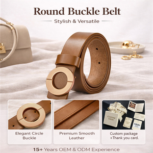 <span class=keywords><strong>Yogoo</strong></span> Cinturón geométrico redondo de moda con hebilla de placa metálica de acero inoxidable para mujer, accesorios de cinturones de cuero genuino - Product Image 1