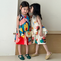 Robe d'été sans manches à imprimé floral pour filles, vêtements en coton pour enfants, dessin animé, vente en gros 2026