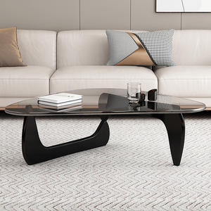 Mesa de centro moderna de vidrio templado con patas de metal negro, muebles para sala de estar, diseño nórdico minimalista - Product Image 2