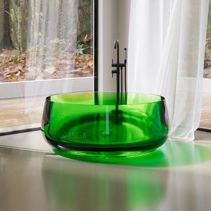 Bañera transparente Hanga Freestangding, bañera redonda de piedra de resina transparente, bañeras de lujo coloridas a la venta - Product Image 1