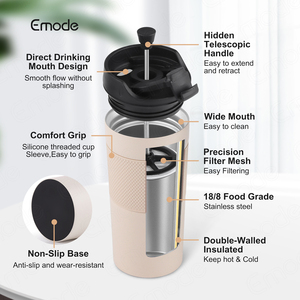 Nouvelle Tasse <span class=keywords><strong>Isotherme</strong></span> Portable en Acier Inoxydable 350ml 450ml pour Café et Thé, Type French Press, Idéale pour les Voyages et l'Extérieur - Product Image 4
